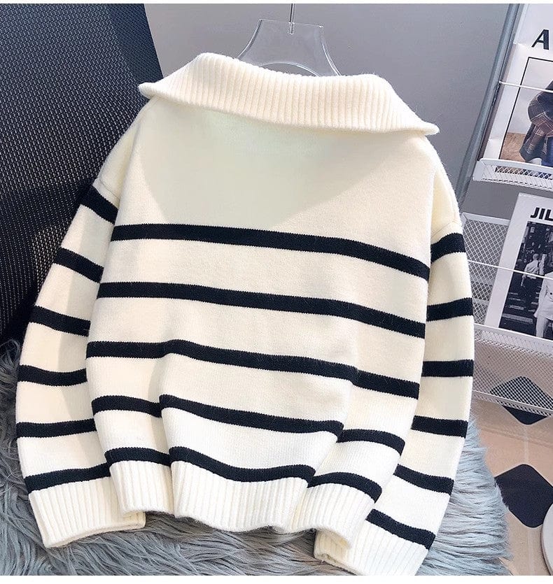 JO | Zipper Striped knit sweater