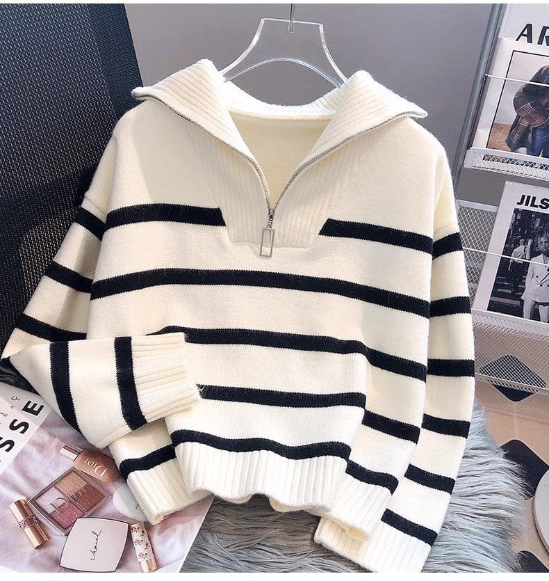 JO | Zipper Striped knit sweater