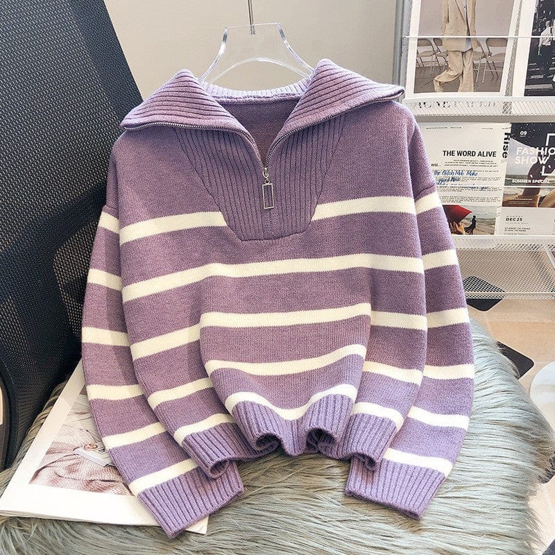 JO | Zipper Striped knit sweater