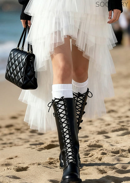 Art White Low High Design Tulle Skirts Summer