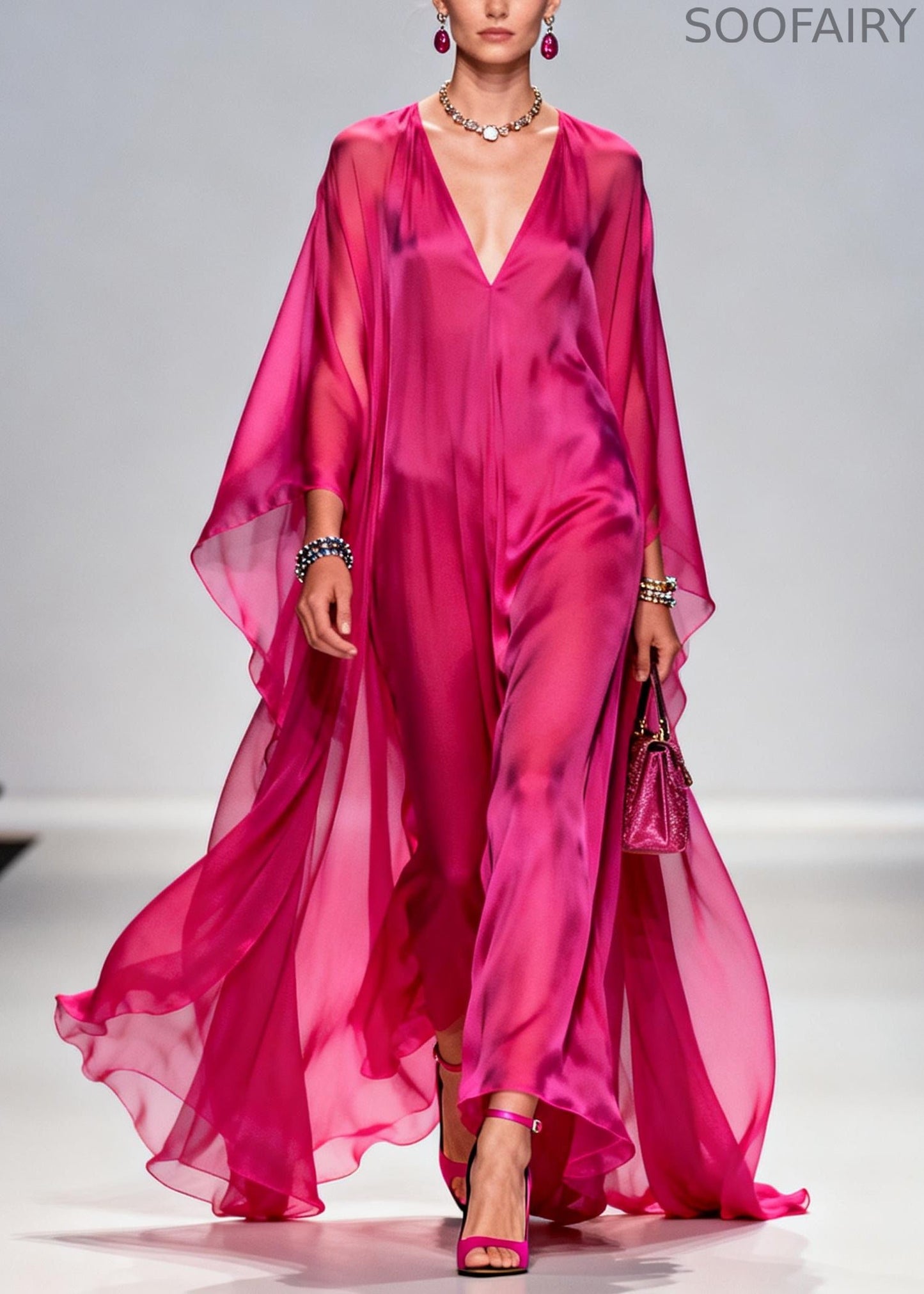 Rose Oversized Exra Large Hem Chiffon Maxi Dress Summer