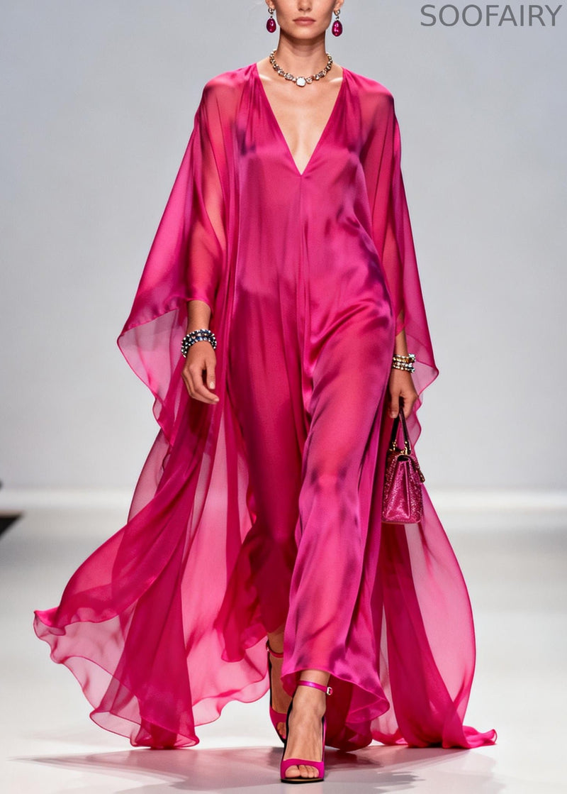 Rose Oversized Exra Large Hem Chiffon Maxi Dress Summer
