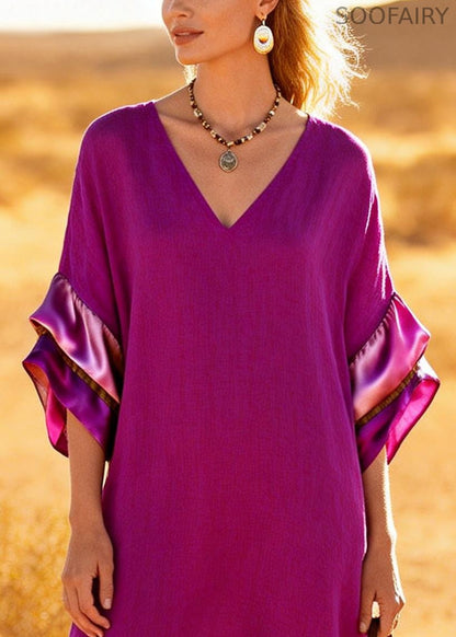 Style Purple Oversized Patchwork Cotton Holiday Dress Summer