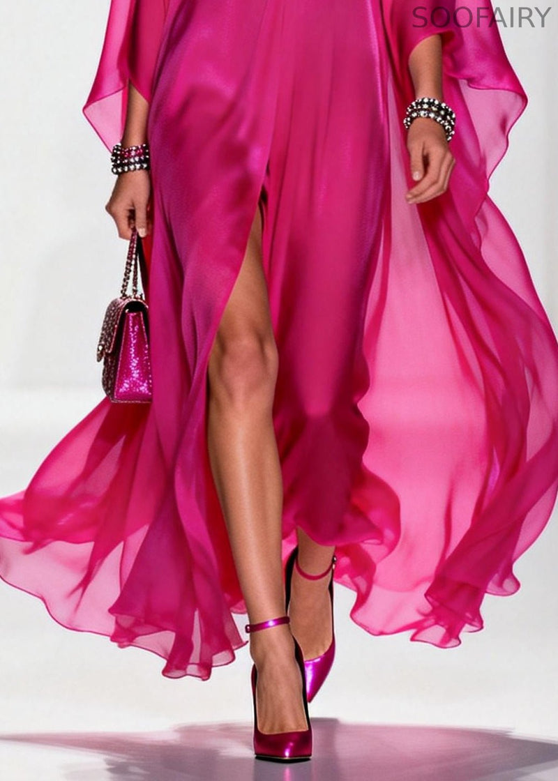 Modern Rose Oversized Side Open Chiffon Vacation Dresses Summer