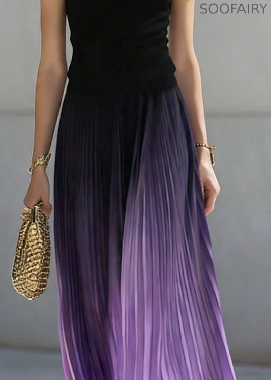 Art Gradient Color Wrinkled Elastic Waist Skirts Summer