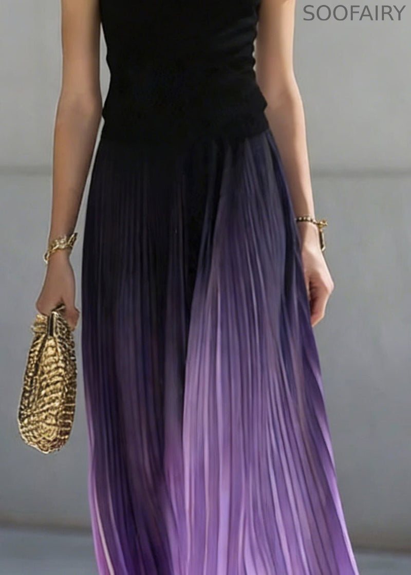 Art Gradient Color Wrinkled Elastic Waist Skirts Summer