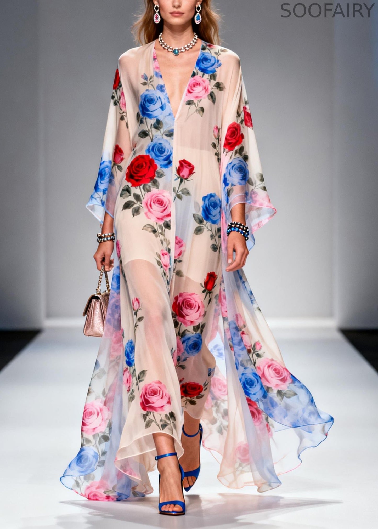 Oversized Print Chiffon Holiday Dress Summer