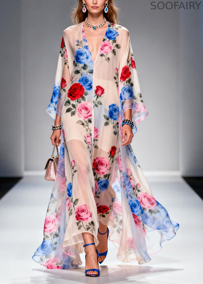 Oversized Print Chiffon Holiday Dress Summer