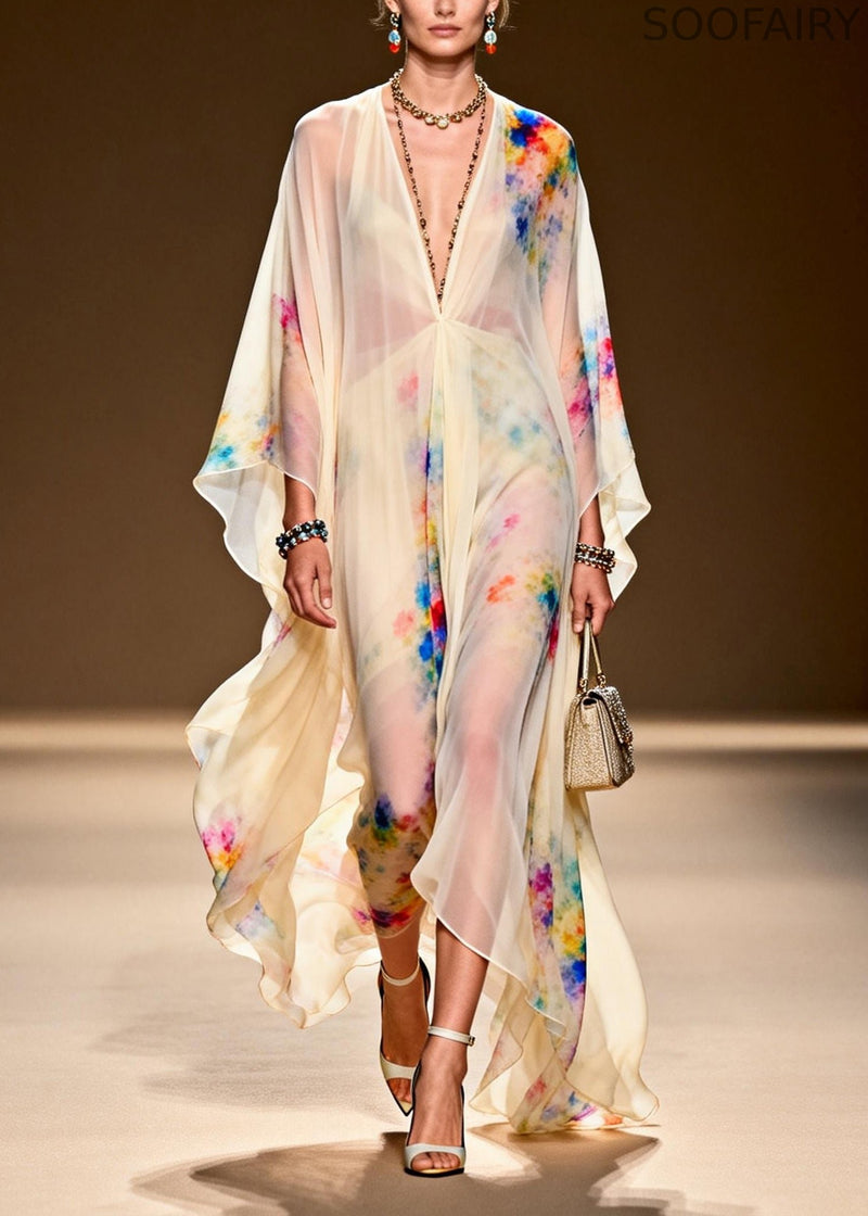 Light Yellow Tie Dye Chiffon Party Dress Oversized Summer