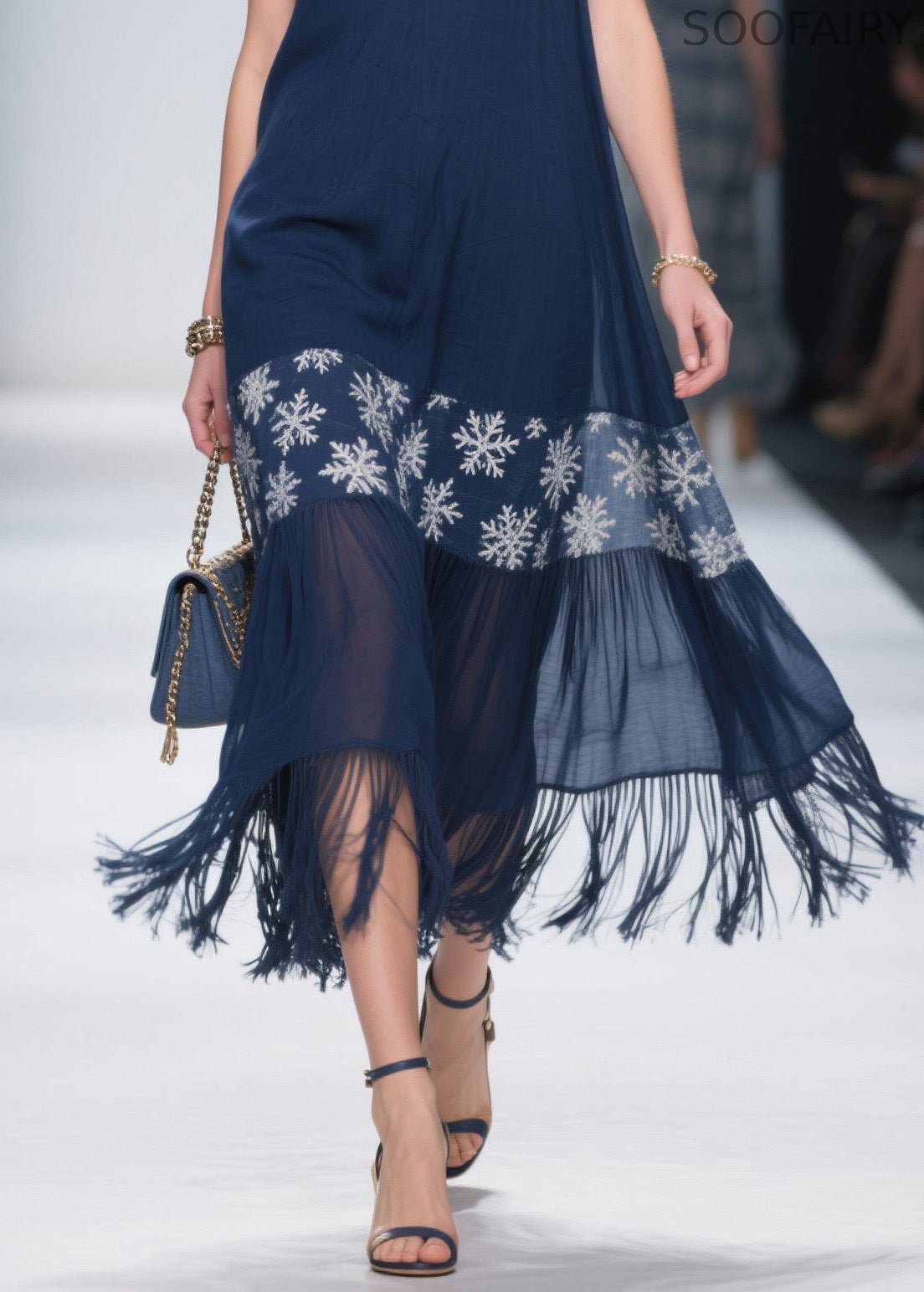 Simple Navy Tassel Cotton Spaghetti Strap Dress Summer