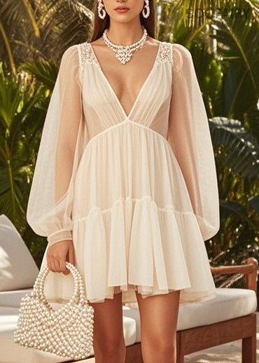 Apricot V Neck Exra Large Hem Tulle Tea Dress Summer