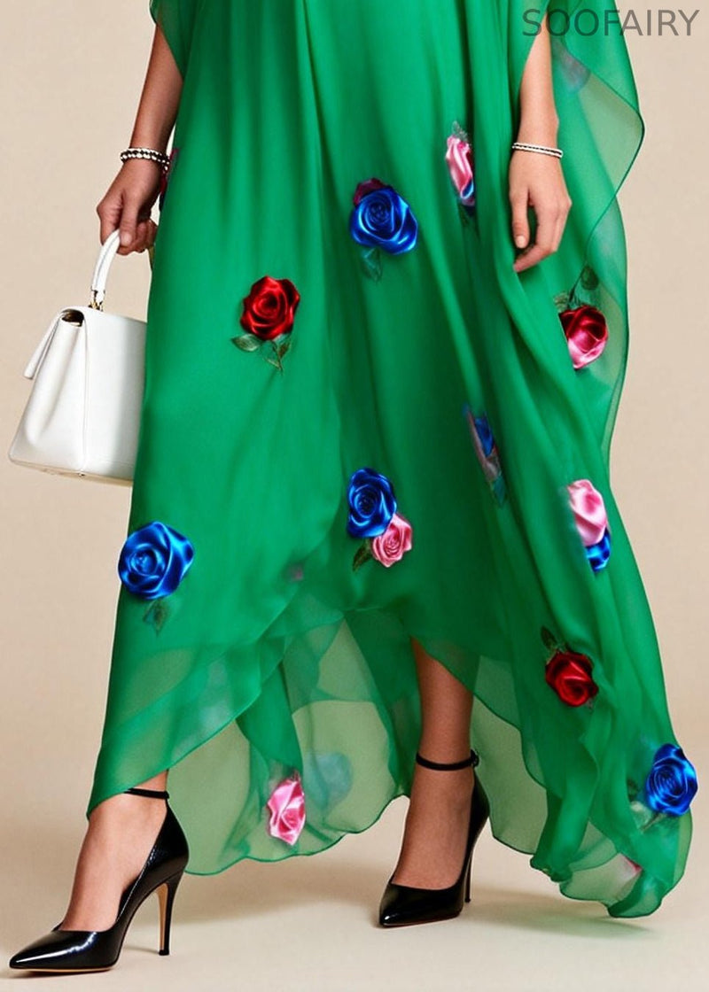 Fitted Tea Green Oversized Chiffon Maxi Dress Summer