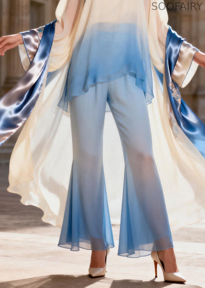 Stand Collar Asymmetrical Patchwork Silk 2 Piece Outfit Spring