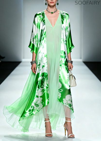 Diy Green Oversized Patchwork Chiffon Fake Two Piece Dresses Summer