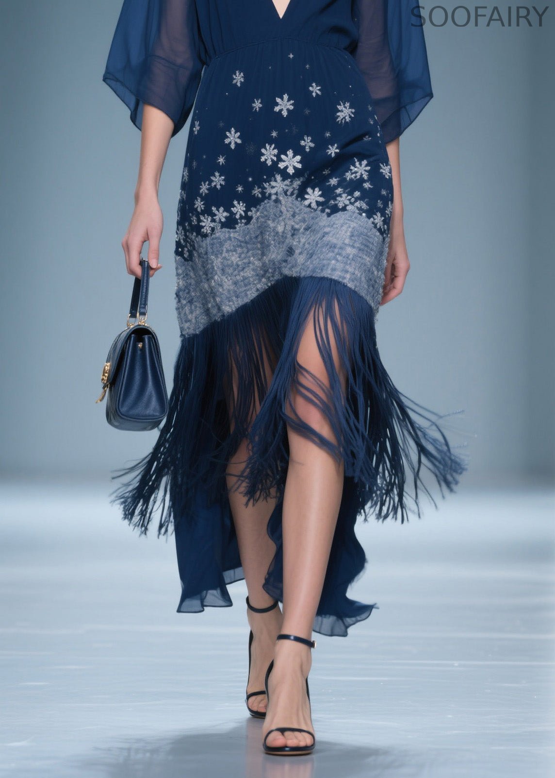 Fine V Neck Print Tassel Chiffon Maxi Dresses Summer