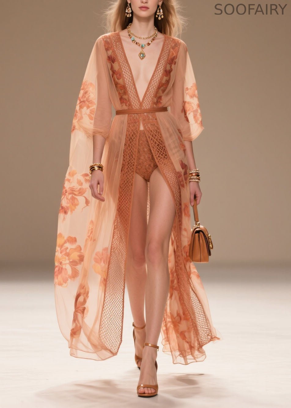 Style Orange V Neck Print Chiffon Sun Protection Cardigans Summer