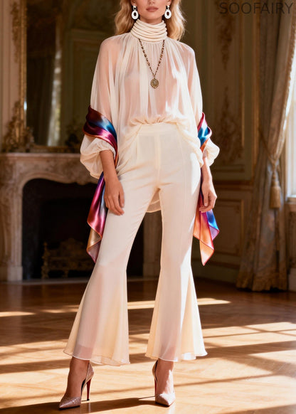 Hign Neck Patchwork Silk Sets 2 Pieces Spring