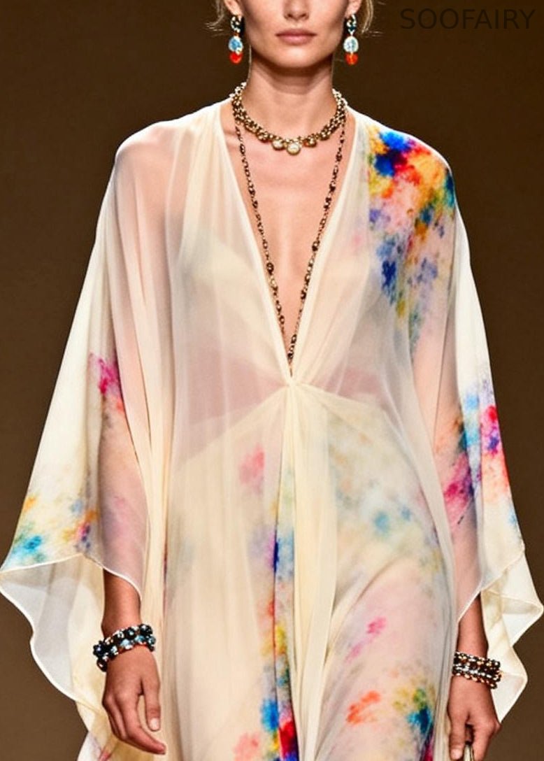 Light Yellow Tie Dye Chiffon Party Dress Oversized Summer