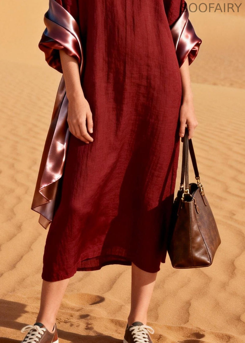 Mulberry V Neck Patchwork Cotton Maxi Dresses Summer