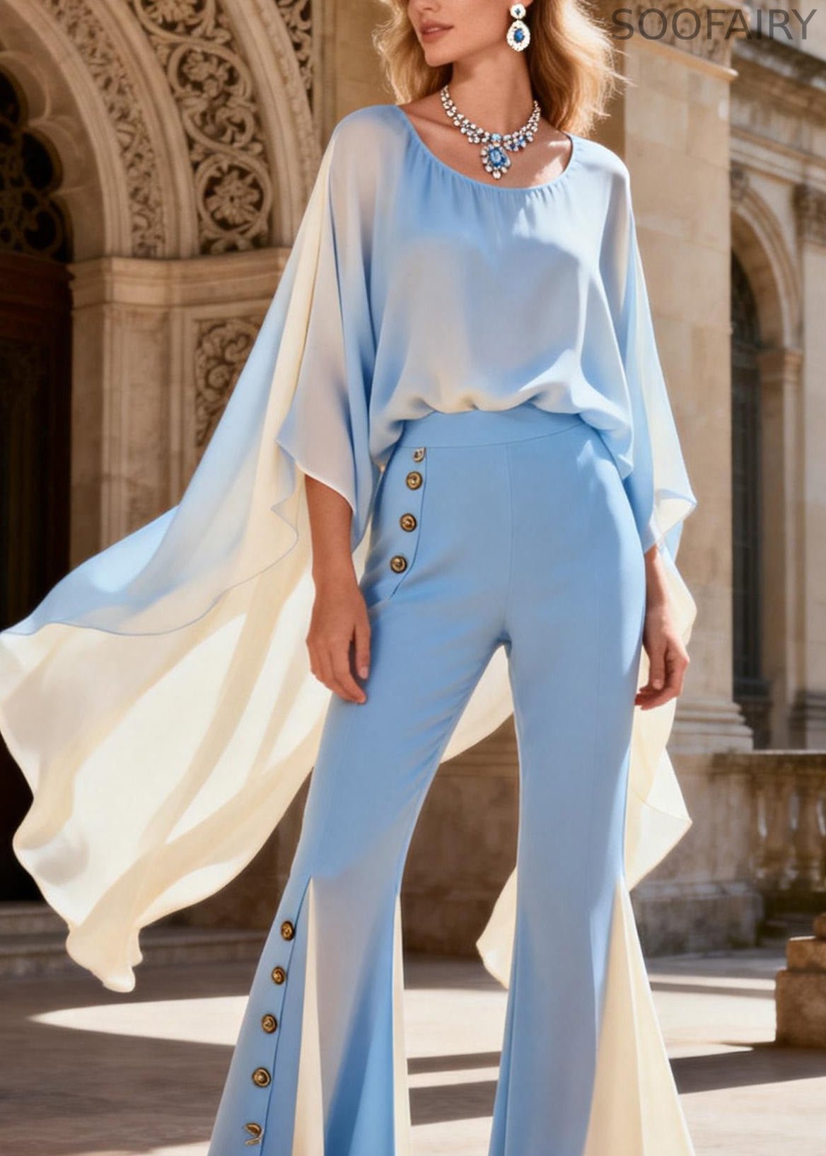 Style O Neck Asymmetrical Design Silk Two Pieces Set Summer