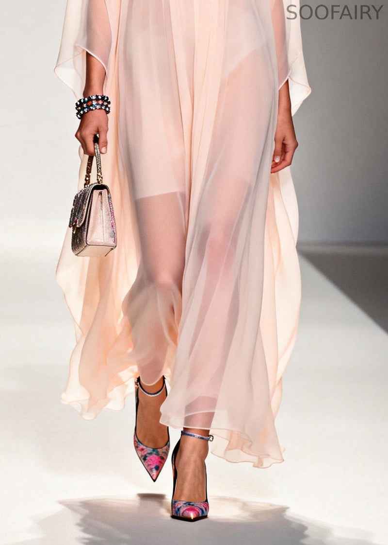 Diy Nude Peter Pan Collar Patchwork Chiffon Maxi Dress Summer