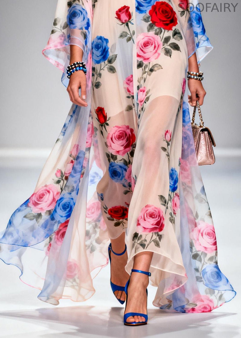 Oversized Print Chiffon Holiday Dress Summer