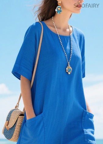 French Blue Oversized Patchwork Tulle Vacation Dresses Summer