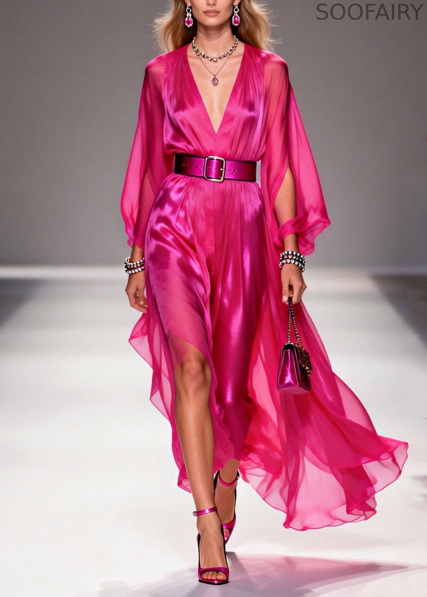 Rose Draping Low High Design Chiffon Tunic Dresses Summer