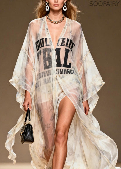 V Neck Print Chiffon Loose Cardigans Summer