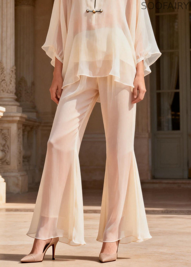 Stand Collar Chinese Button Patchwork Silk Two Piece Set Summer