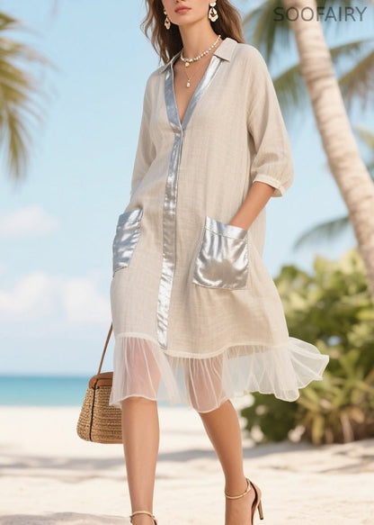 Peter Pan Collar Pockets Patchwork Cotton Dresses Summer