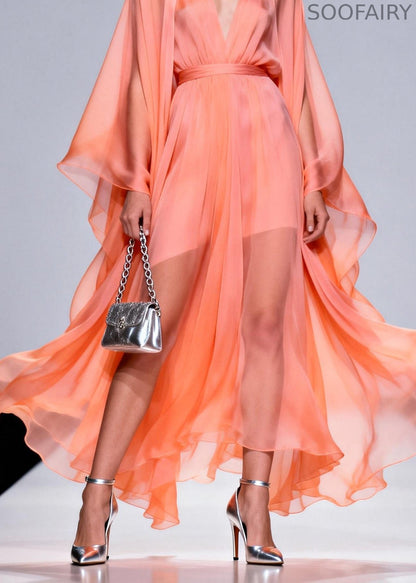V Neck Patchwork Chiffon 2 Piece Outfit Summer