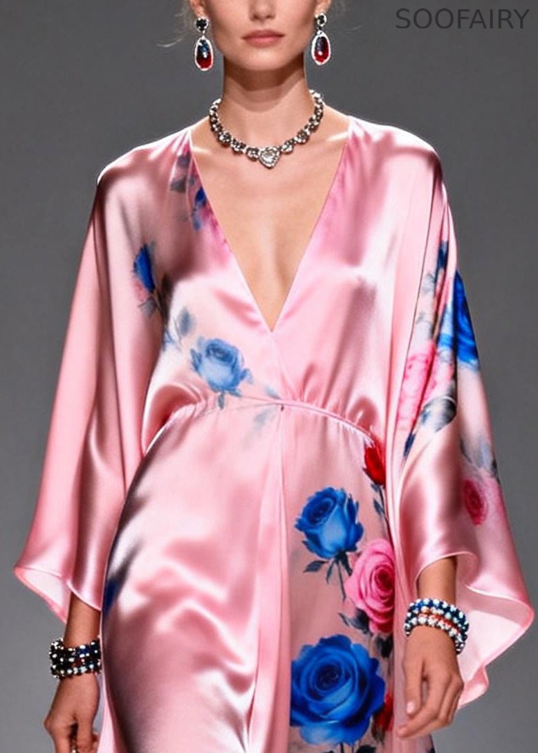 Pink Oversized Print Silk Party Dress Summer