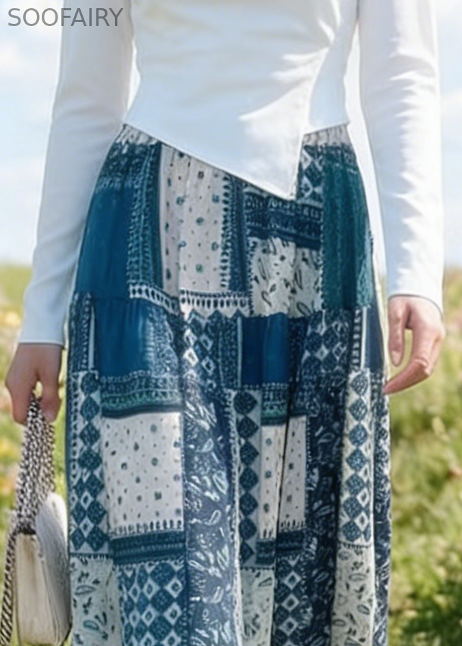 Colorblock Plaid Elastic Waist Cotton Skirt Summer