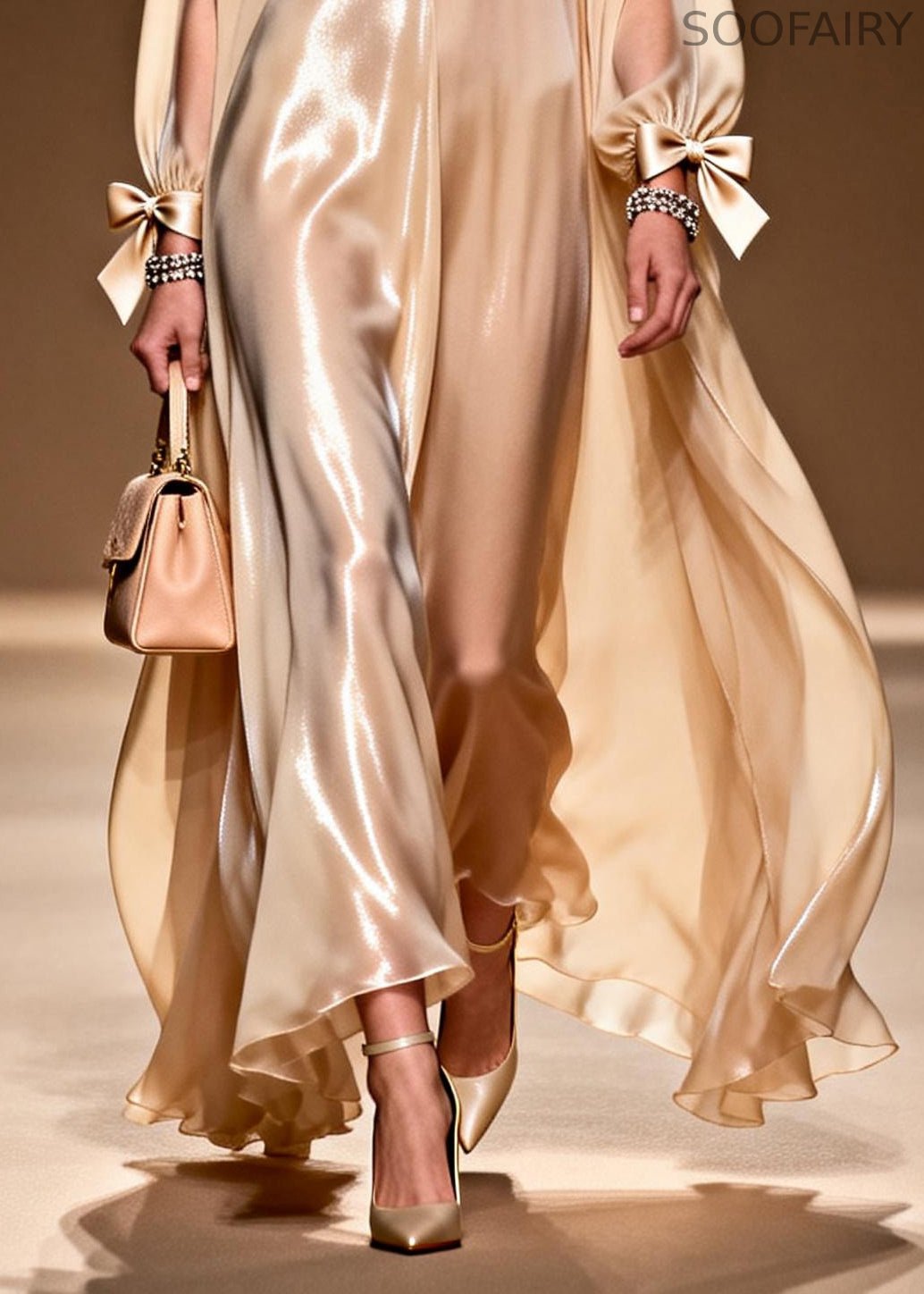 Khaki Bow Oversized Draping Chiffon Party Dresses Summer