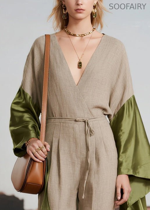 Light Grey Asymmetrical Patchwork Linen Jumpsuit Spring