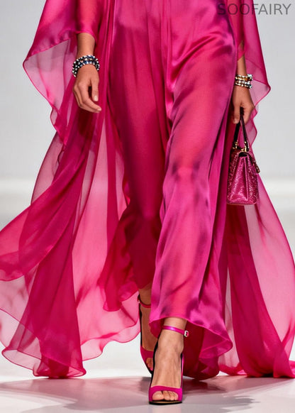 Rose Oversized Exra Large Hem Chiffon Maxi Dress Summer