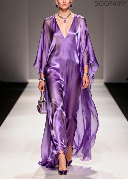 Modern Purple V Neck Draping Chiffon Holiday Dress Summer